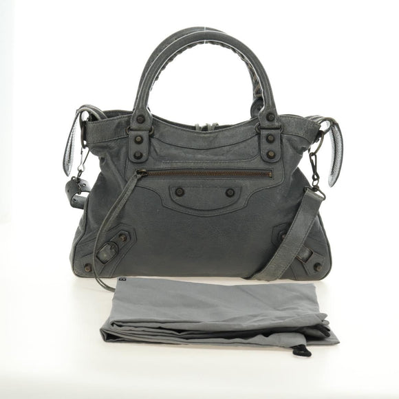 BALENCIAGA The Town Hand Bag Leather 2way Gray 240579 Auth 189158SAM