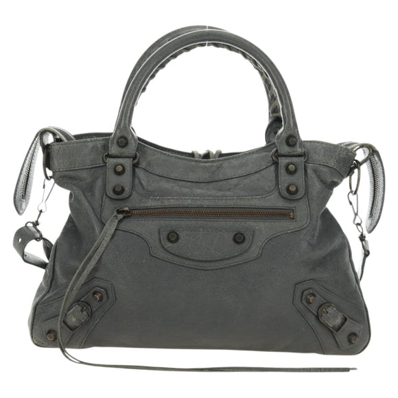 BALENCIAGA The Town Hand Bag Leather 2way Gray 240579 Auth 189158SAM