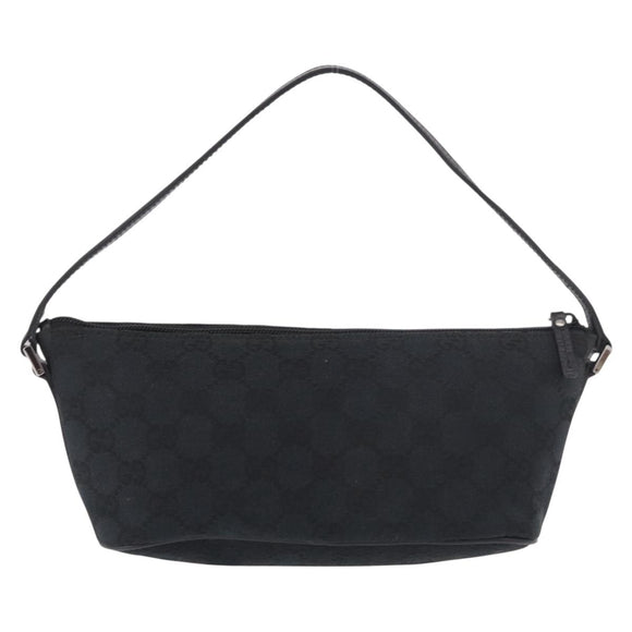 GUCCI GG Canvas Accessory Pouch Black Silver Auth 189166V