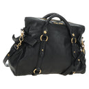 Miu Miu Ribbon Hand Bag Leather 2way Black Gold Auth 189170SAM-1