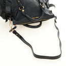 Miu Miu Ribbon Hand Bag Leather 2way Black Gold Auth 189170SAM-9