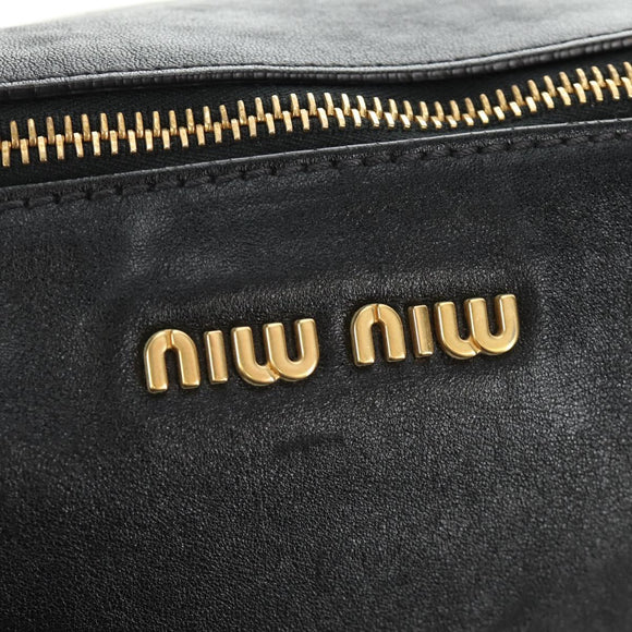 Miu Miu Ribbon Hand Bag Leather 2way Black Gold Auth 189170SAM