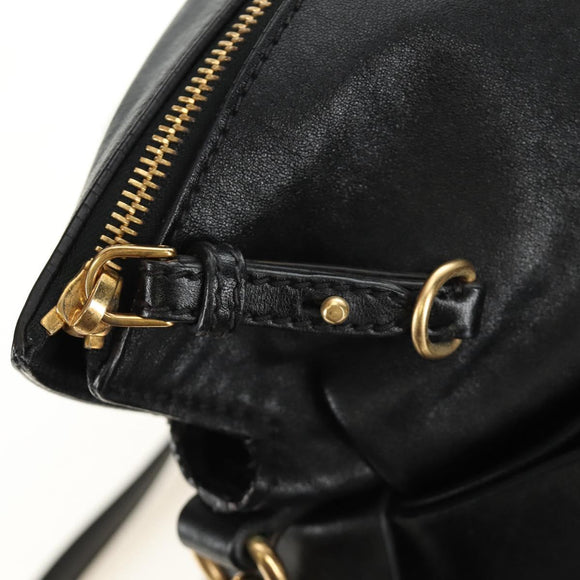 Miu Miu Ribbon Hand Bag Leather 2way Black Gold Auth 189170SAM