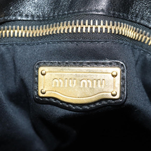 Miu Miu Ribbon Hand Bag Leather 2way Black Gold Auth 189170SAM
