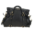 Miu Miu Ribbon Hand Bag Leather 2way Black Gold Auth 189170SAM-13