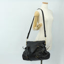 Miu Miu Ribbon Hand Bag Leather 2way Black Gold Auth 189170SAM-27