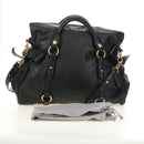 Miu Miu Ribbon Hand Bag Leather 2way Black Gold Auth 189170SAM-12