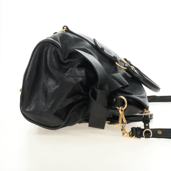 Miu Miu Ribbon Hand Bag Leather 2way Black Gold Auth 189170SAM