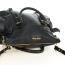 Miu Miu Ribbon Hand Bag Leather 2way Black Gold Auth 189170SAM-6
