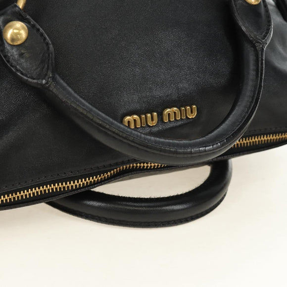 Miu Miu Ribbon Hand Bag Leather 2way Black Gold Auth 189170SAM