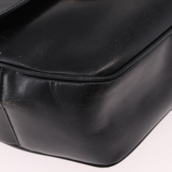 CELINE Circle Shoulder Bag Leather Black Gold Auth 189175