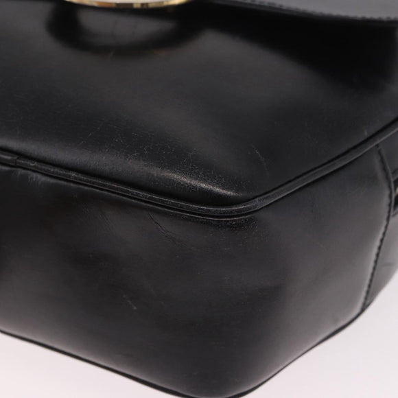 CELINE Circle Shoulder Bag Leather Black Gold Auth 189175