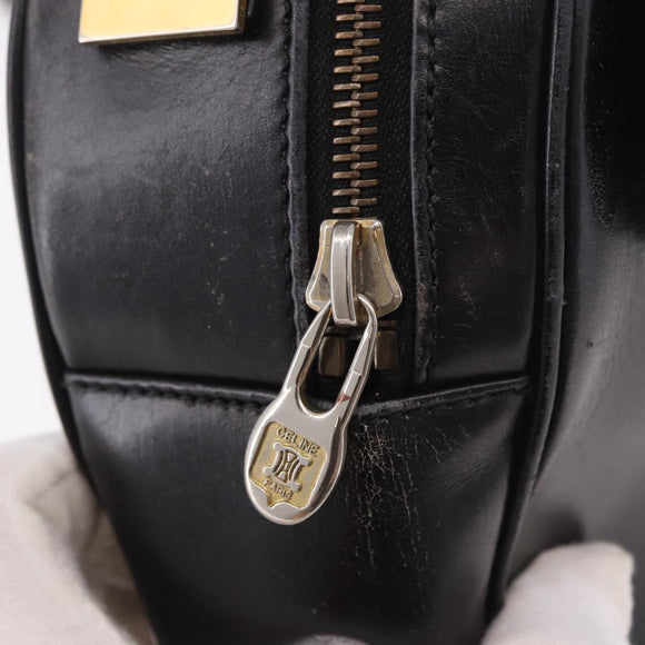CELINE Circle Shoulder Bag Leather Black Gold Auth 189175