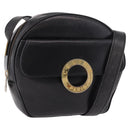 CELINE Circle Shoulder Bag Leather Black Gold Auth 189175-1