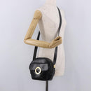 CELINE Circle Shoulder Bag Leather Black Gold Auth 189175-21