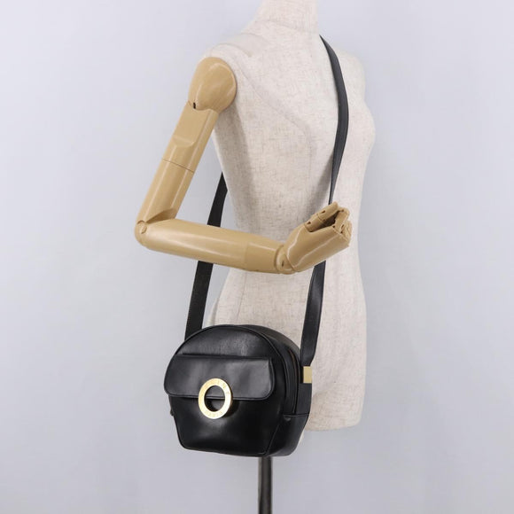 CELINE Circle Shoulder Bag Leather Black Gold Auth 189175