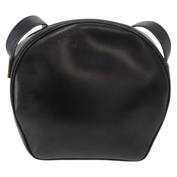 CELINE Circle Shoulder Bag Leather Black Gold Auth 189175