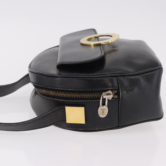 CELINE Circle Shoulder Bag Leather Black Gold Auth 189175