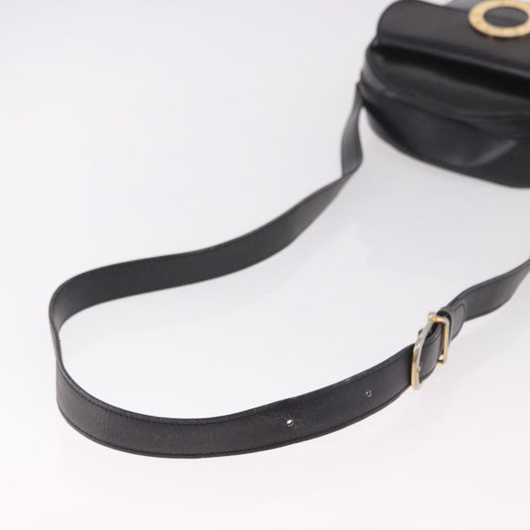 CELINE Circle Shoulder Bag Leather Black Gold Auth 189175