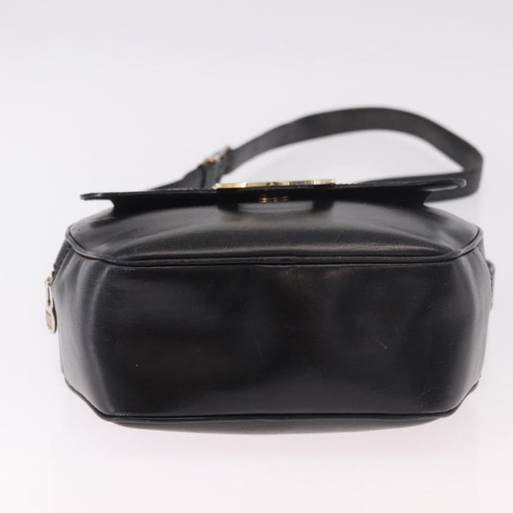 CELINE Circle Shoulder Bag Leather Black Gold Auth 189175
