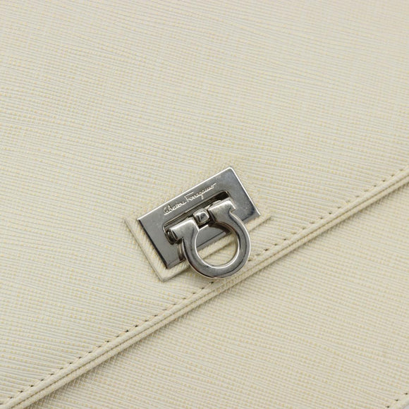 Salvatore Ferragamo Gancini Shoulder Bag Leather 2way White Silver Auth 189177A