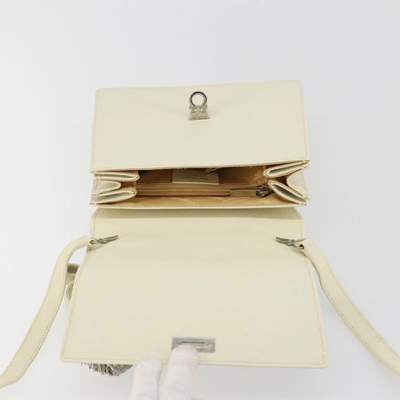 Salvatore Ferragamo Gancini Shoulder Bag Leather 2way White Silver Auth 189177A