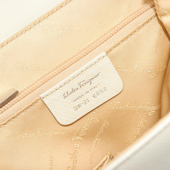 Salvatore Ferragamo Gancini Shoulder Bag Leather 2way White Silver Auth 189177A