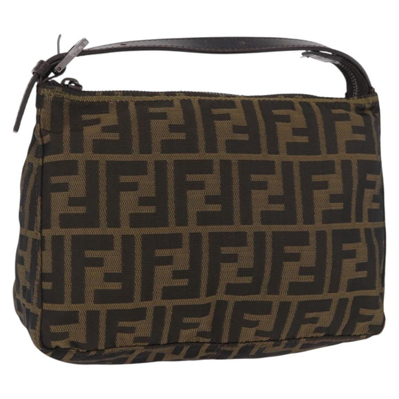 FENDI Zucca Accessory Pouch Brown Silver 8N0005 Auth 189182