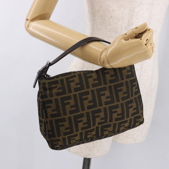 FENDI Zucca Accessory Pouch Brown Silver 8N0005 Auth 189182