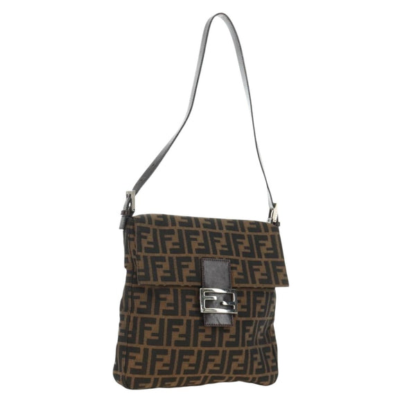 FENDI Zucca Canvas Mamma Baguette Shoulder Bag Black Brown Auth 189187V