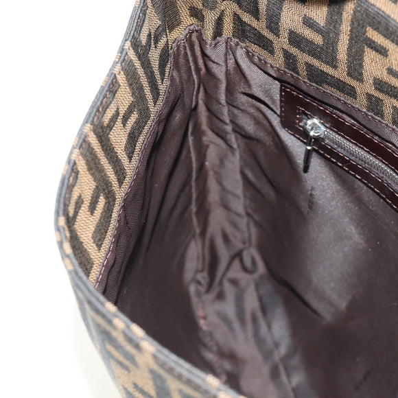 FENDI Zucca Canvas Mamma Baguette Shoulder Bag Black Brown Auth 189187V