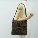 FENDI Zucca Canvas Mamma Baguette Shoulder Bag Black Brown Auth 189187V-26