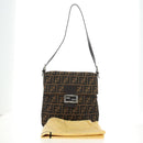 FENDI Zucca Canvas Mamma Baguette Shoulder Bag Black Brown Auth 189187V-12