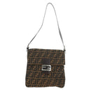 FENDI Zucca Canvas Mamma Baguette Shoulder Bag Black Brown Auth 189187V-13