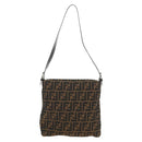 FENDI Zucca Canvas Mamma Baguette Shoulder Bag Black Brown Auth 189187V-2
