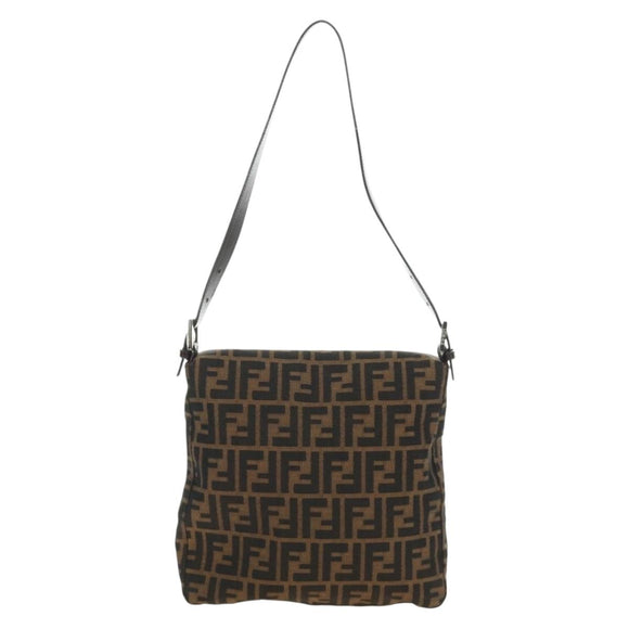 FENDI Zucca Canvas Mamma Baguette Shoulder Bag Black Brown Auth 189187V
