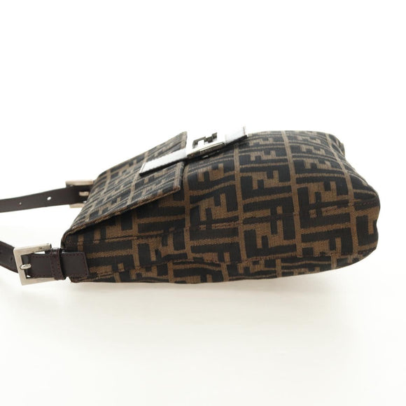FENDI Zucca Canvas Mamma Baguette Shoulder Bag Black Brown Auth 189187V