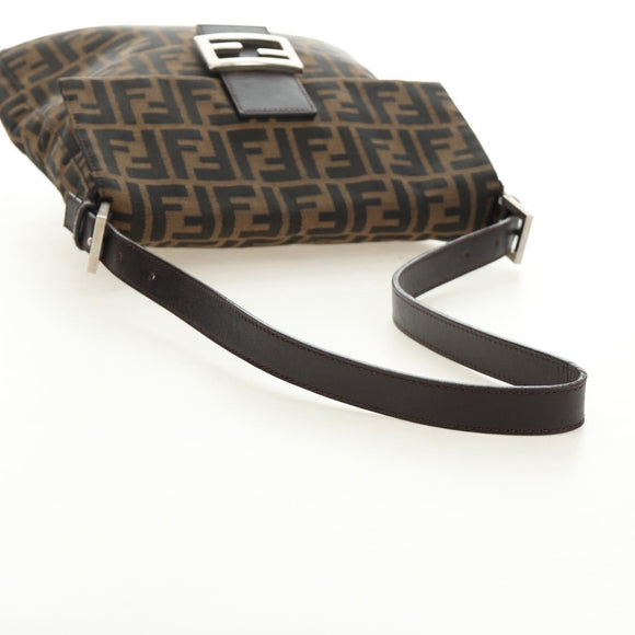 FENDI Zucca Canvas Mamma Baguette Shoulder Bag Black Brown Auth 189187V