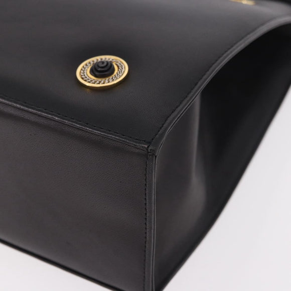 BALLY Hand Bag Leather Black Gold Auth 189200