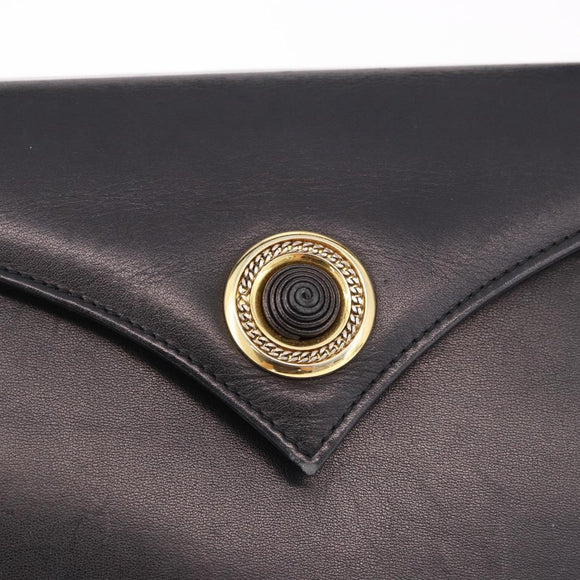 BALLY Hand Bag Leather Black Gold Auth 189200