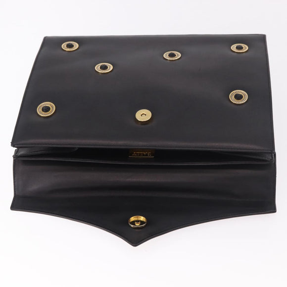 BALLY Hand Bag Leather Black Gold Auth 189200