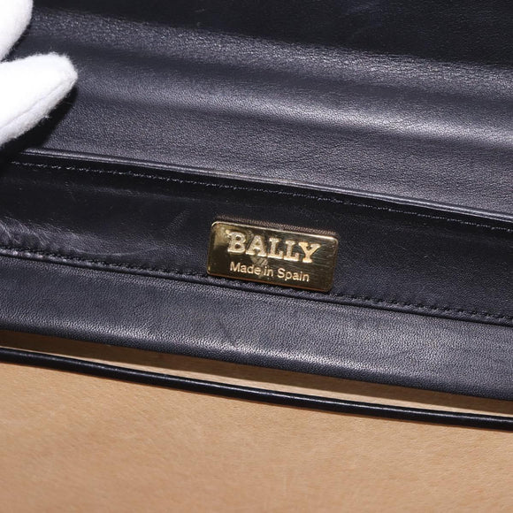 BALLY Hand Bag Leather Black Gold Auth 189200