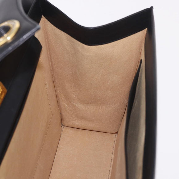 BALLY Hand Bag Leather Black Gold Auth 189200