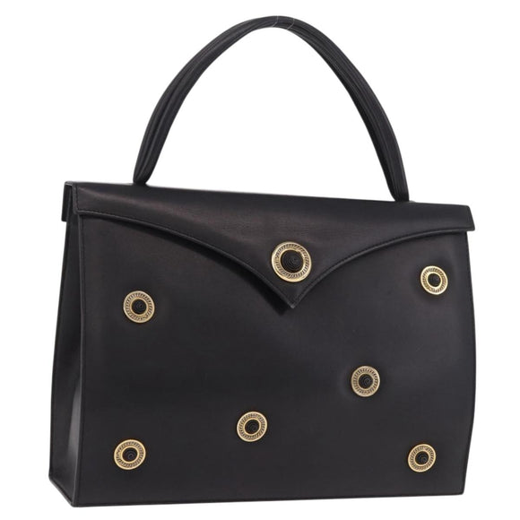 BALLY Hand Bag Leather Black Gold Auth 189200
