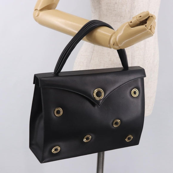 BALLY Hand Bag Leather Black Gold Auth 189200