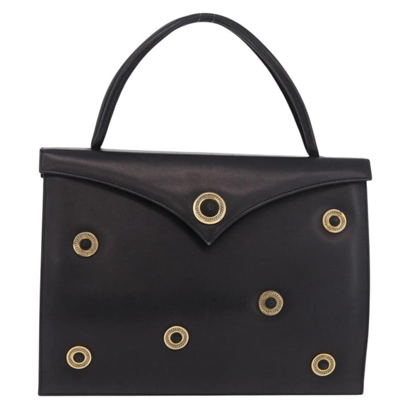 BALLY Hand Bag Leather Black Gold Auth 189200