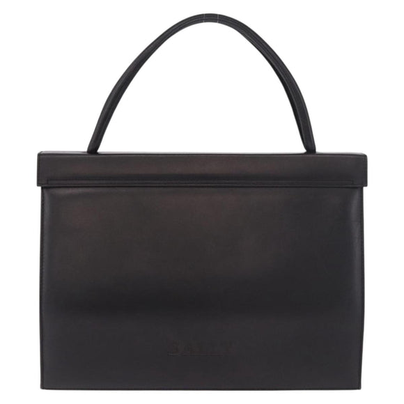 BALLY Hand Bag Leather Black Gold Auth 189200