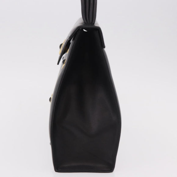 BALLY Hand Bag Leather Black Gold Auth 189200