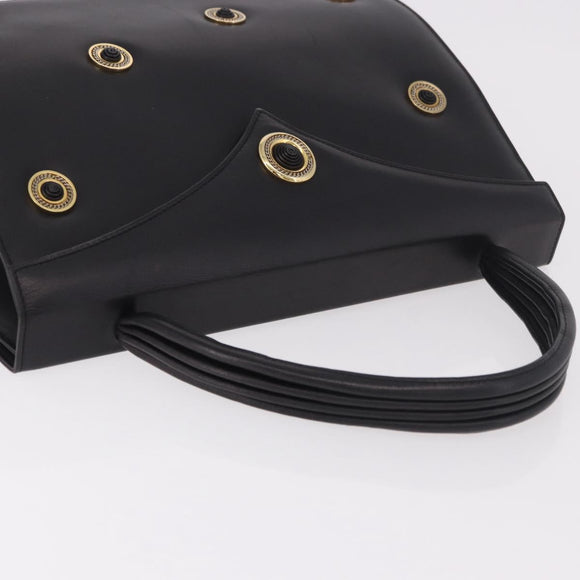BALLY Hand Bag Leather Black Gold Auth 189200