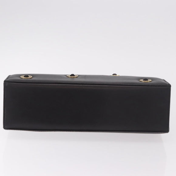 BALLY Hand Bag Leather Black Gold Auth 189200